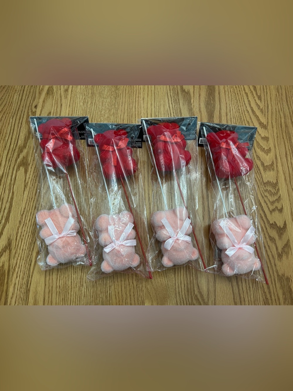 Pink & Red Foam Floral Picks Lot of 8 Teddy Bear Craft Picks